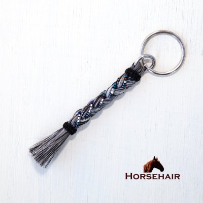 画像1: 馬毛 ホースヘアー ウエスタン ビーズつき キーホルダー キーチェーン ストラップ（グレー）11cm〜12cm/Horse Hair  Keychain w/Beads
