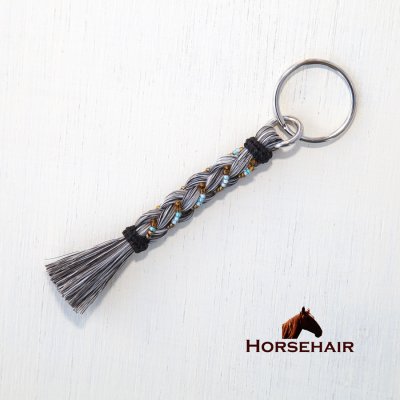 画像1: 馬毛 ホースヘアー ウエスタン ビーズつき キーホルダー キーチェーン ストラップ（グレー）11cm〜12cm/Horse Hair  Keychain w/Beads