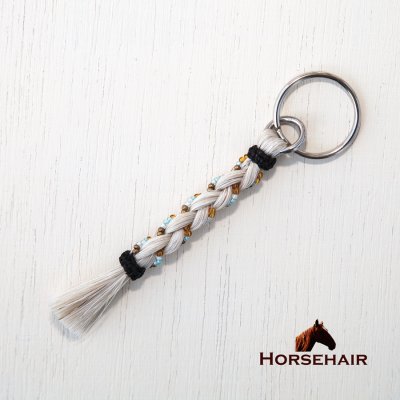 画像1: 馬毛 ホースヘアー ウエスタン ビーズつき キーホルダー キーチェーン ストラップ（ナチュラル）11cm〜12cm/Horse Hair  Keychain w/Beads