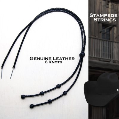 画像1: レザー製 ハット用 あご紐 ウエスタン スタンピードストリングス 編み込み ブラック 6ノット/Genuine Leather Stampede Strings Braided Leather Black 6 Knots 