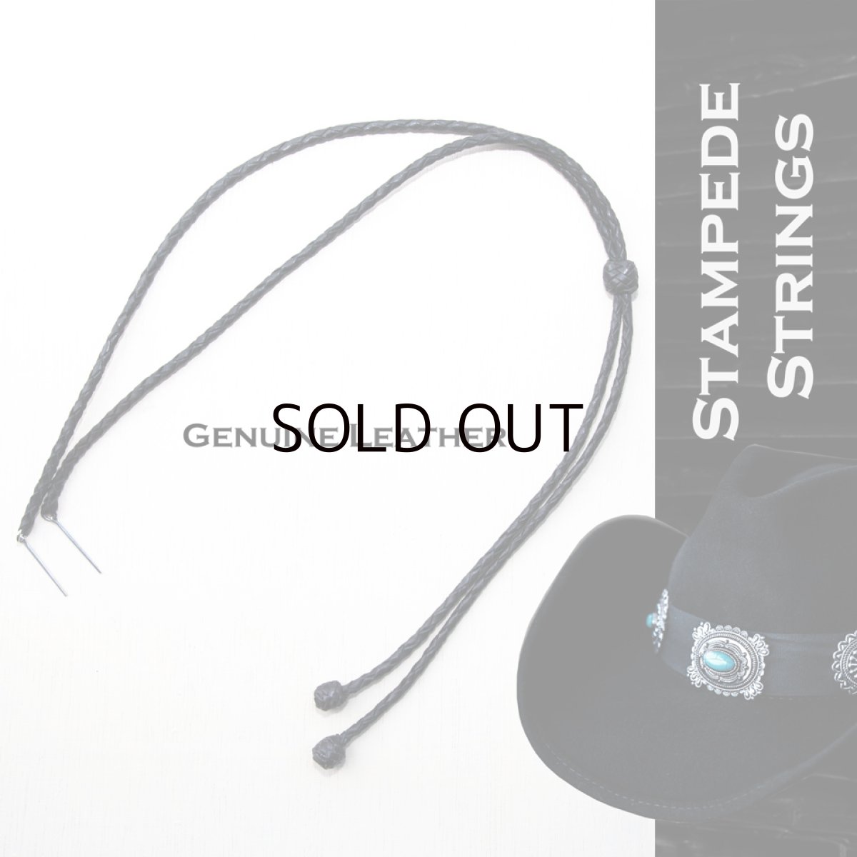 画像1: レザー製 ハット用 あご紐 ウエスタン スタンピードストリングス 編み込み ブラック/Genuine Leather Stampede Strings Braided Leather Black (1)