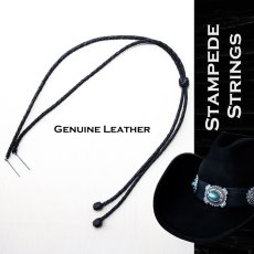 画像1: レザー製 ハット用 あご紐 ウエスタン スタンピードストリングス 編み込み ブラック/Genuine Leather Stampede Strings Braided Leather Black (1)