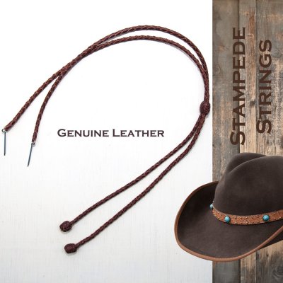 画像1: レザー製 ハット用 あご紐 ウエスタン スタンピードストリングス 編み込み ブラウン/Genuine Leather Stampede Strings Braided Leather Brown