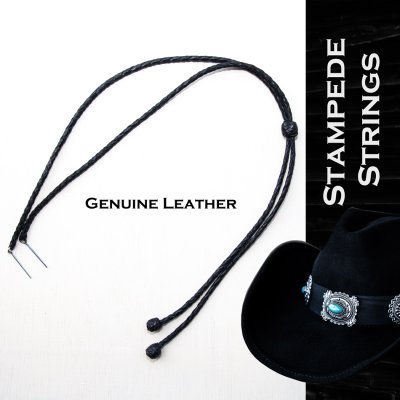 画像1: レザー製 ハット用 あご紐 ウエスタン スタンピードストリングス 編み込み ブラック/Genuine Leather Stampede Strings Braided Leather Black