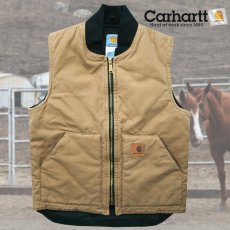 画像1: カーハート キャンバス ベスト 12オンス100%コットンダック ライトブラウン M（身幅54cm)/Carhartt Canvas Vest Buckskin (1)