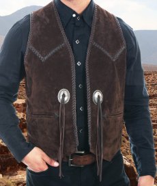 画像2: スカリー ハンドレース&コンチョ ウエスタン フリンジ レザー ベスト（ブラウン）/Scully Handlaced Concho Vest(Expresso) (2)