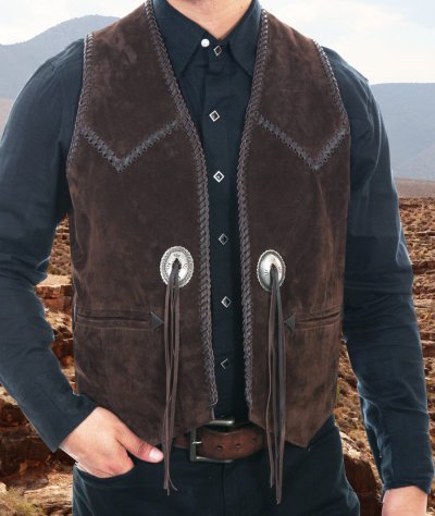 画像2: スカリー ハンドレース&コンチョ ウエスタン フリンジ レザー ベスト（ブラウン）/Scully Handlaced Concho Vest(Expresso)