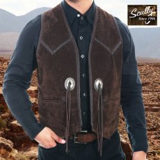画像1: スカリー ハンドレース&コンチョ ウエスタン フリンジ レザー ベスト（ブラウン）/Scully Handlaced Concho Vest(Expresso) (1)