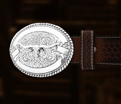 画像2: クラムライン ロングホーン ロープエッジ ウエスタン ベルト バックル シルバー/Crumrine Longhorn  Rope Edge Belt Buckle Silver 