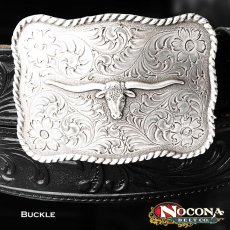 画像1: ノコナ ウエスタン ベルト バックル ロングホーン ロープエッジ（アンティークシルバー）/Nocona Western Belt Buckle Longhorn Rope Edge Antique Silver (1)