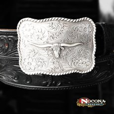 画像2: ノコナ ウエスタン ベルト バックル ロングホーン ロープエッジ（アンティークシルバー）/Nocona Western Belt Buckle Longhorn Rope Edge Antique Silver (2)