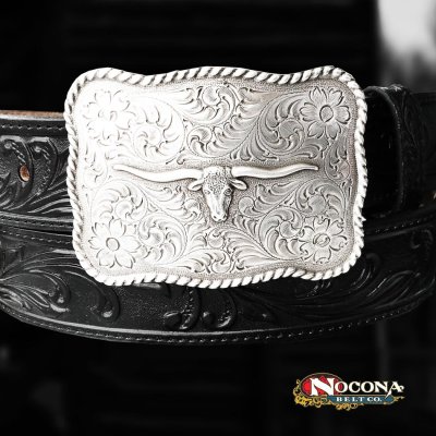 画像2: ノコナ ウエスタン ベルト バックル ロングホーン ロープエッジ（アンティークシルバー）/Nocona Western Belt Buckle Longhorn Rope Edge Antique Silver