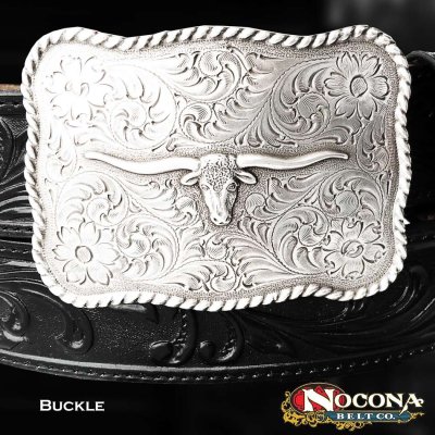 画像1: ノコナ ウエスタン ベルト バックル ロングホーン ロープエッジ（アンティークシルバー）/Nocona Western Belt Buckle Longhorn Rope Edge Antique Silver