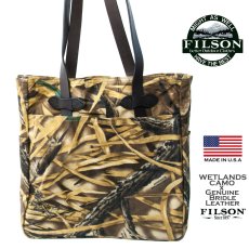 画像1: フィルソン トートバッグ シェルタークロス オイルフィニッシュ ウェットランズカモxブライドルレザー/Filson Tote Bag Advantage Wetlands Camouflage (1)