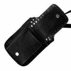 画像7: ブラックレザー&シルバーメタルスタッズ ヒップバッグ ショルダーバッグ/Genuine Leather Studs Hip Bag Shoulder Bag Black (7)