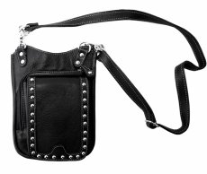 画像6: ブラックレザー&シルバーメタルスタッズ ヒップバッグ ショルダーバッグ/Genuine Leather Studs Hip Bag Shoulder Bag Black (6)