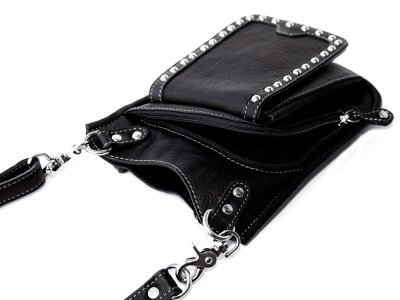 画像2: ブラックレザー&シルバーメタルスタッズ ヒップバッグ ショルダーバッグ/Genuine Leather Studs Hip Bag Shoulder Bag Black