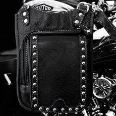 画像1: ブラックレザー&シルバーメタルスタッズ ヒップバッグ ショルダーバッグ/Genuine Leather Studs Hip Bag Shoulder Bag Black (1)