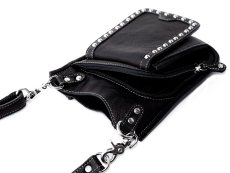 画像4: ブラックレザー&シルバーメタルスタッズ ヒップバッグ ショルダーバッグ/Genuine Leather Studs Hip Bag Shoulder Bag Black (4)