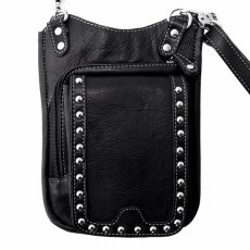 画像3: ブラックレザー&シルバーメタルスタッズ ヒップバッグ ショルダーバッグ/Genuine Leather Studs Hip Bag Shoulder Bag Black (3)