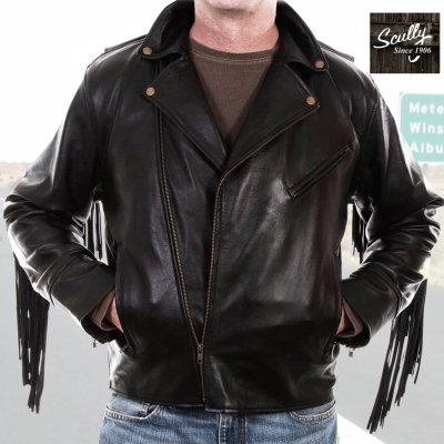 画像1: スカリー ラムレザー フリンジ モーターサイクル ジャケット（ブラック）/Scully Soft Touch Lamb Fringe Motorcycle Jacket(Black)