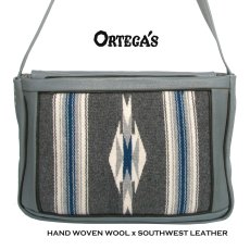画像1: オルテガ チマヨ レザー ショルダーバッグ・100%ウール手織り＋ハンドクラフトレザー（グレー）/CHIMAYO ORTEGA'S HAND WOVEN WOOL  LEATHER BAG(Gray) (1)