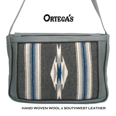 画像1: オルテガ チマヨ レザー ショルダーバッグ・100%ウール手織り＋ハンドクラフトレザー（グレー）/CHIMAYO ORTEGA'S HAND WOVEN WOOL  LEATHER BAG(Gray)