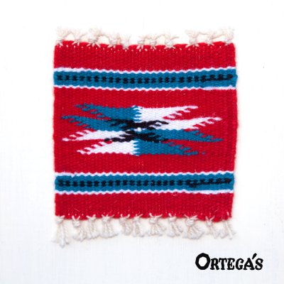 画像1: オルテガ ウール コースター レッド・ターコイズ・ナチュラル・ブラック（12cm×12cm）/Ortega's Wool Coasters