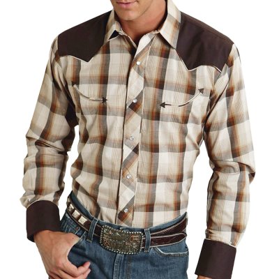 画像1: ローパー ビンテージ プラッド ウエスタンシャツ ブラウン（長袖）L（身幅59cm）/Roper Vintage Plaid Long Sleeve Western Shirt(Brown)