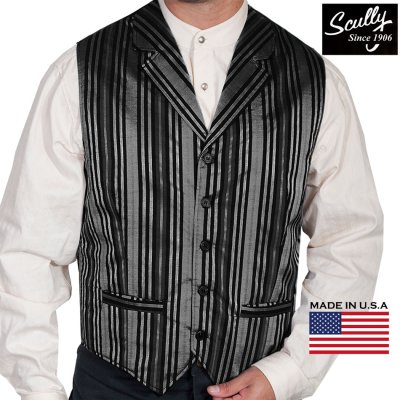 画像1: スカリー オールドウエスト ベスト（ストライプブラック）/Scully Old West Stripe Vest (Black)