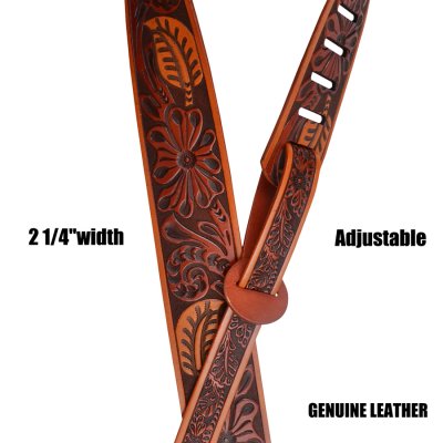 画像2: アメリカ 輸入 ギター・ベース レザー ストラップ（ブラウンフローラルデザイン）/Guitar&Bass Hand Tooled Leather Strap(Brown Floral Design)