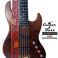画像1: アメリカ 輸入 ギター・ベース レザー ストラップ（ブラウンフローラルデザイン）/Guitar&Bass Hand Tooled Leather Strap(Brown Floral Design) (1)