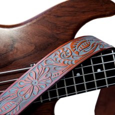 画像2: ギター ストラップ ベース ストラップ レザー製 アメリカ輸入品（ターコイズカラーウオッシュインレイ・ブラウンフローラルデザイン）/Guitar&Bass Hand Tooled Leather Strap(Brown Floral Design/Turquoise Wash Inlay) (2)