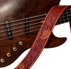 画像2: アメリカ 輸入 ギター・ベース レザー ストラップ（ブラウンフローラルデザイン）/Guitar&Bass Hand Tooled Leather Strap(Brown Floral Design) (2)