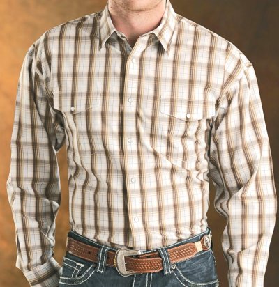 画像1: パンハンドルスリム スナップフロント ウエスタンシャツ ブラウンプラッド（長袖）L（身幅60cm）/Panhandle Slim Long Sleeve Plaid Western Shirt(Brown)