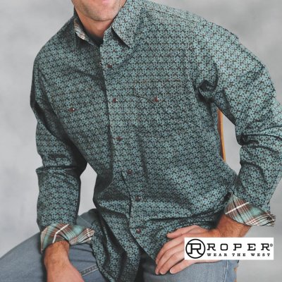 画像1: ローパー ウエスタンシャツ ブラウン・ターコイズ（長袖）S/Roper Long Sleeve Western Shirt(Brown/Turquoise)