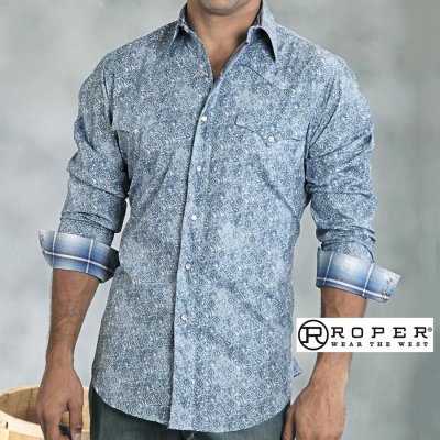 画像1: ローパー ペイズリー ウエスタンシャツ ライトブルー（長袖）XL（身幅64cm）/Roper Paisley Western Shirt(Blue)