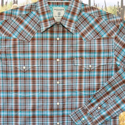 画像2: パンハンドル ウエスタン ウエアー ラフストック ウエスタン シャツ ブラウン・ターコイズ（長袖）S/ Panhandle Western Wear Rough Stock Long Sleeve Snap Western Shirt(Brown/Turquoise)