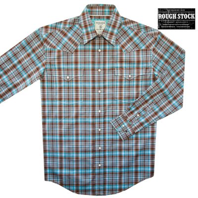 画像1: パンハンドル ウエスタン ウエアー ラフストック ウエスタン シャツ ブラウン・ターコイズ（長袖）S/ Panhandle Western Wear Rough Stock Long Sleeve Snap Western Shirt(Brown/Turquoise)