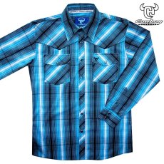 画像1: ウエスタンシャツ ブルー・ターコイズ プラッド（長袖）/Cowboy Hardware Long Sleeve Western Shirt(Steel Blue) (1)