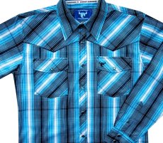 画像2: ウエスタンシャツ ブルー・ターコイズ プラッド（長袖）/Cowboy Hardware Long Sleeve Western Shirt(Steel Blue) (2)