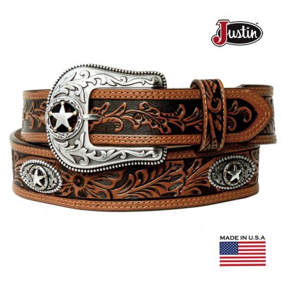 画像1: ジャスティン 5 スター コンチョ ランチ ウエスタン ベルト（ブラウン）/Justin 5 Star Ranch Western Belt(Tan)