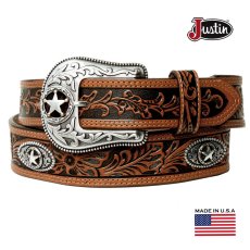 画像1: ジャスティン 5 スター コンチョ ランチ ウエスタン ベルト（ブラウン）/Justin 5 Star Ranch Western Belt(Tan) (1)