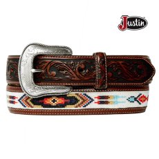 画像1: ジャスティン ビーズ ウエスタン ベルト（ブラウン）/Justin Pueblo Spirit Belt(Brown) (1)