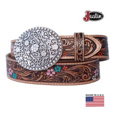 画像1: ジャスティン フローラル レザー ベルト（ブラウン）/Justin Floral Leather Belt(Brown) (1)