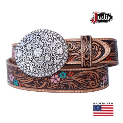 画像1: ジャスティン フローラル レザー ベルト（ブラウン）/Justin Floral Leather Belt(Brown)