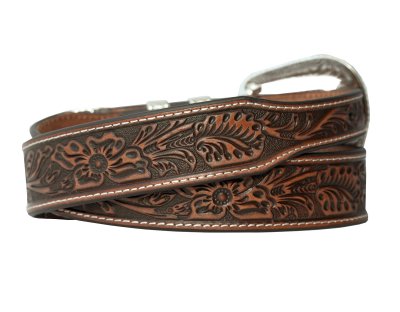 画像2: ノコナ 4ピース フローラル テーパード ウエスタン レザーベルト（ブラウン）/Nocona Tapered Floral Western Leather Belt(Brown)