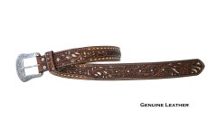 画像2: ノコナ フローラルセンター バック レースエッジ ウエスタン レザーベルト（ブラウン）/Nocona Floral Pierced Embossed Center Buck Laced Edges Western Belt(Brown) (2)