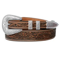 画像1: ノコナ 4ピース フローラル テーパード ウエスタン レザーベルト（ブラウン）/Nocona Tapered Floral Western Leather Belt(Brown) (1)