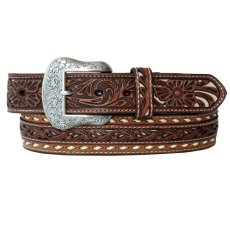 画像1: ノコナ フローラルセンター バック レースエッジ ウエスタン レザーベルト（ブラウン）/Nocona Floral Pierced Embossed Center Buck Laced Edges Western Belt(Brown) (1)